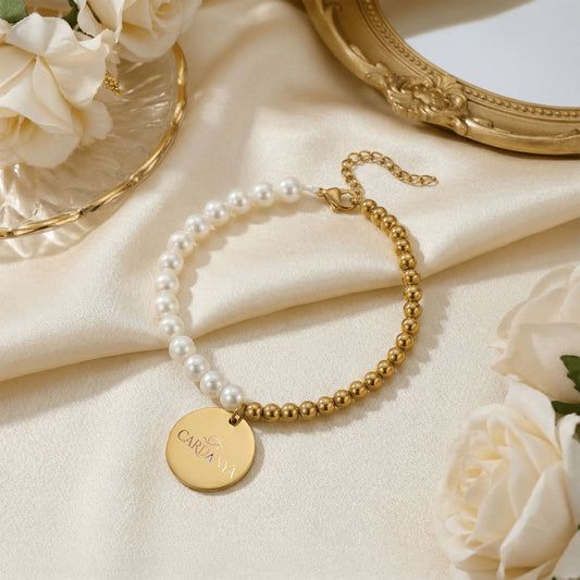 Mother of Pearl Bracelet with Personalized Gold Coin