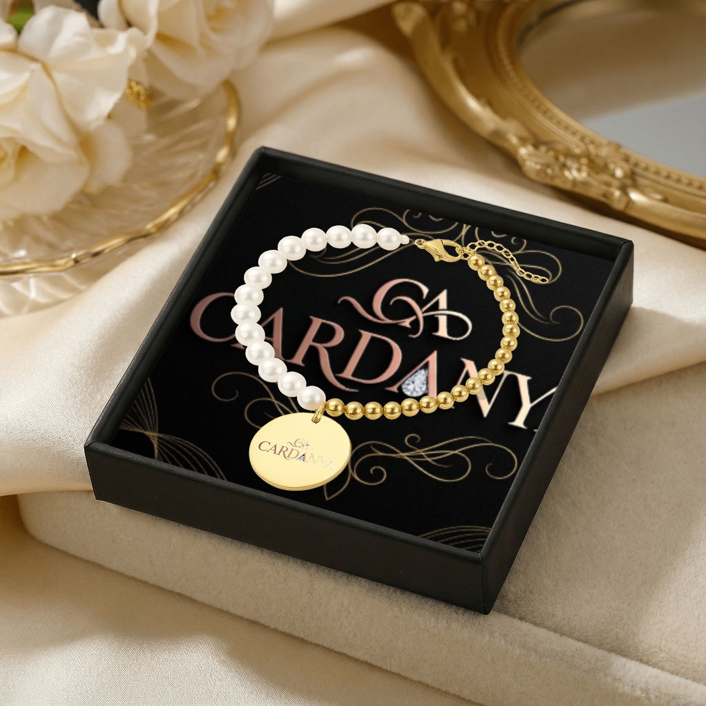 Mother of Pearl Bracelet with Personalized Gold Coin