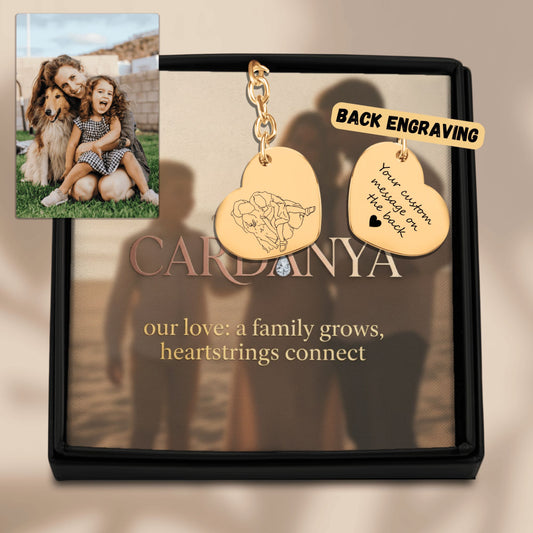 Gold heart keychain with custom back engraving message option