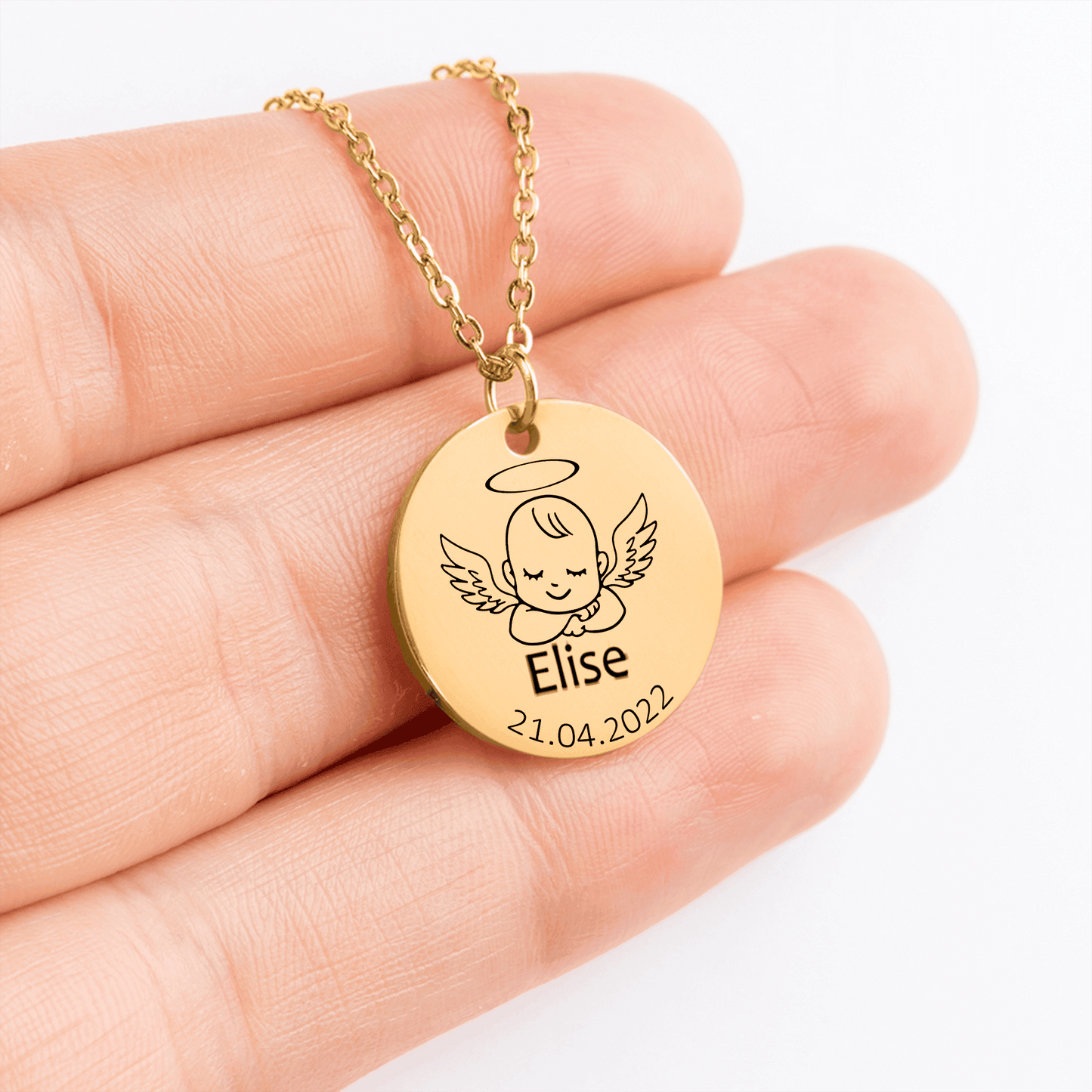 Baby Angel Necklace | Personalized Baby Name & Birth Date Keepsake