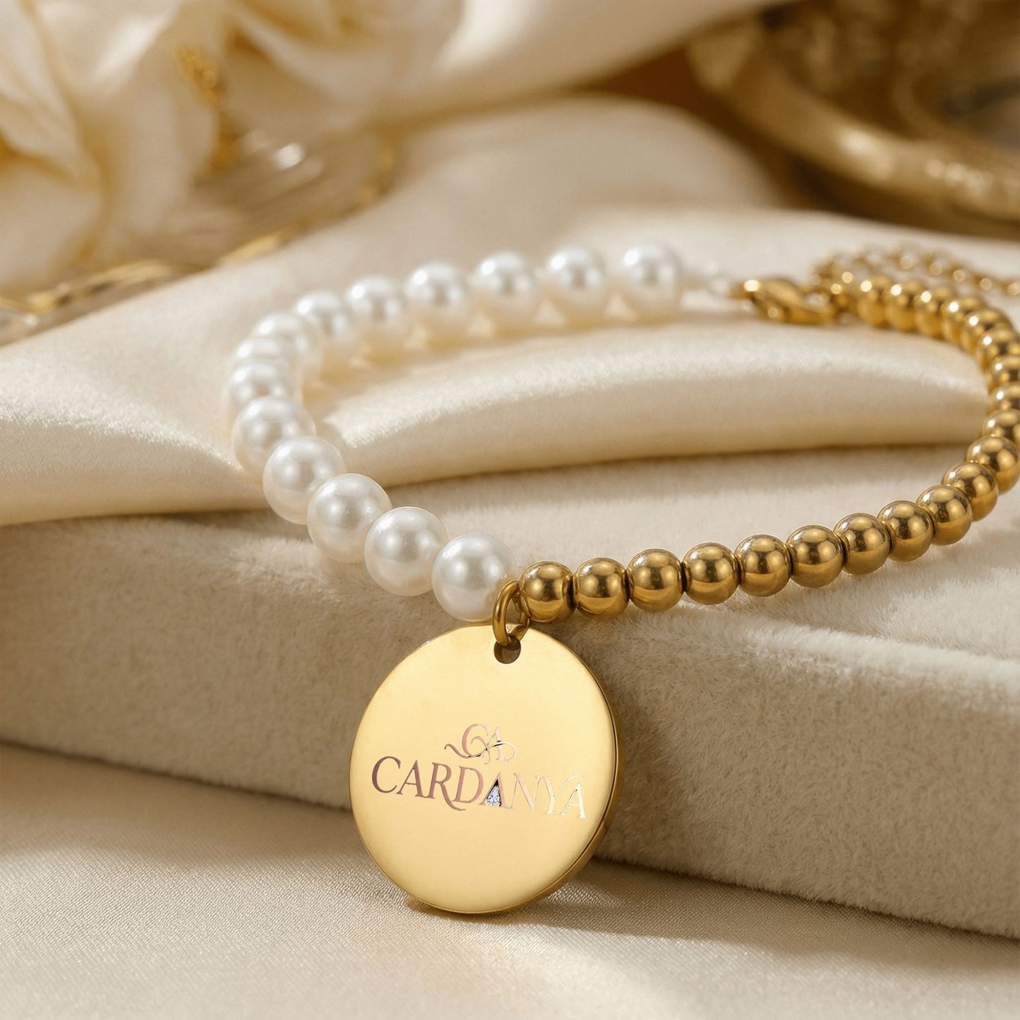 Mother of Pearl Bracelet with Personalized Gold Coin