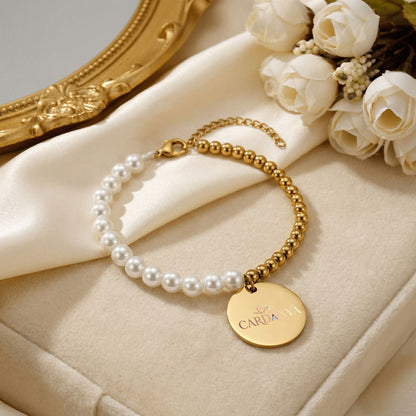 Mother of Pearl Bracelet with Personalized Gold Coin