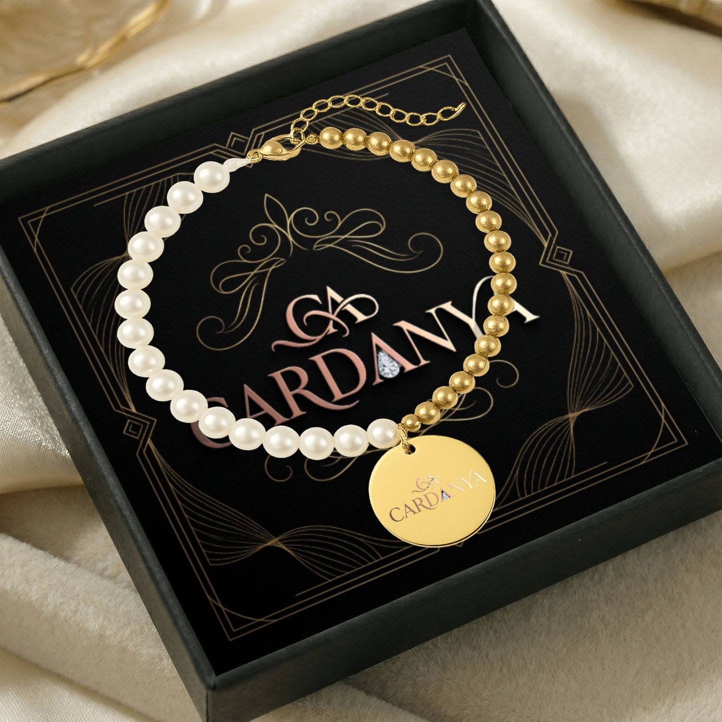 Mother of Pearl Bracelet with Personalized Gold Coin