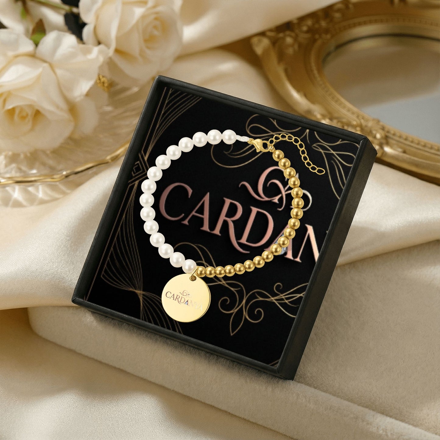 Mother of Pearl Bracelet with Personalized Gold Coin