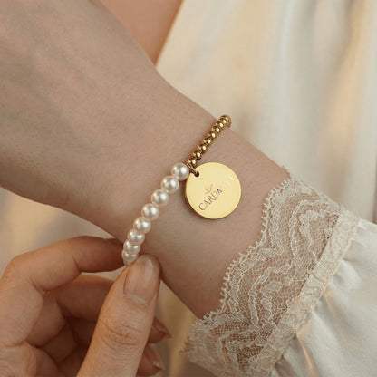 Mother of Pearl Bracelet with Personalized Gold Coin