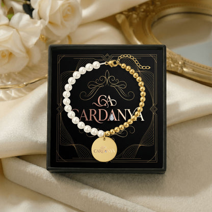 Mother of Pearl Bracelet with Personalized Gold Coin