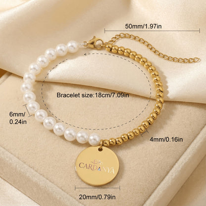 Mother of Pearl Bracelet with Personalized Gold Coin