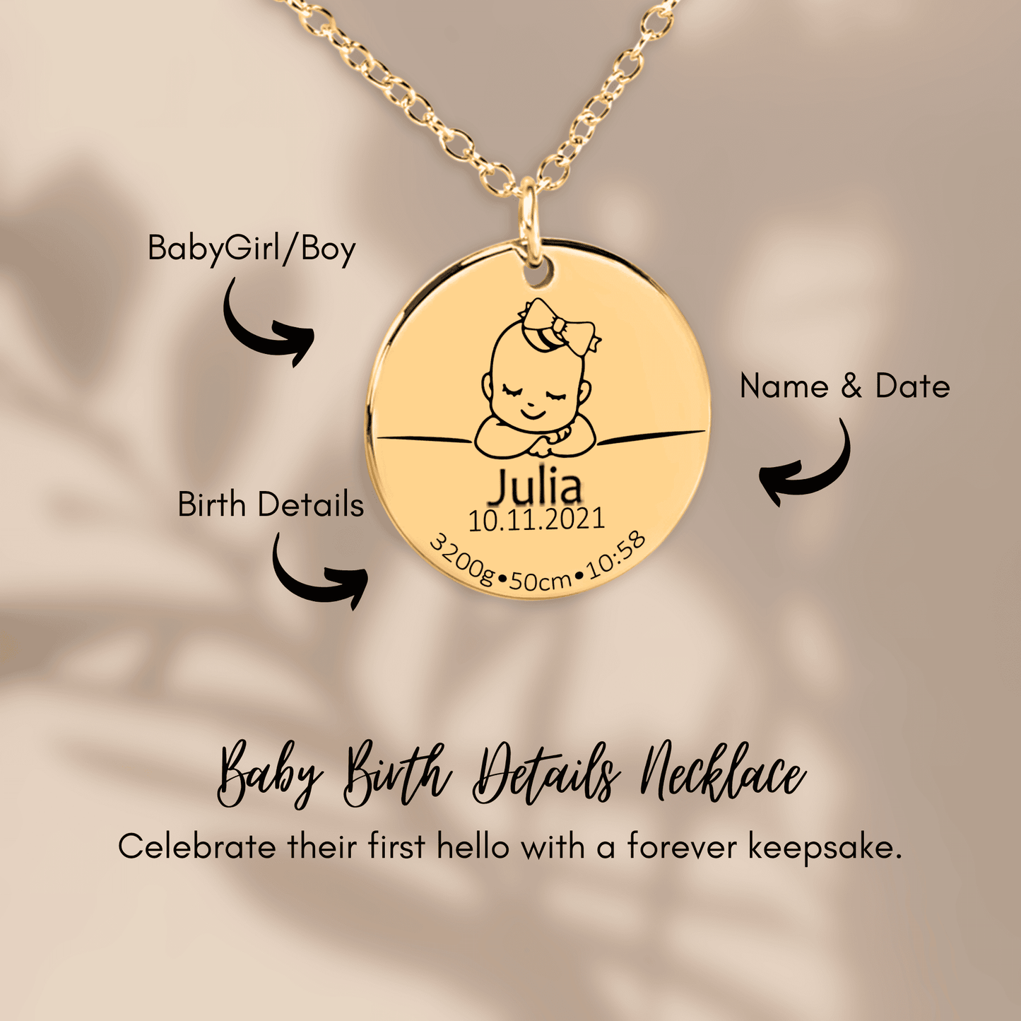 Personalized Baby Birth Details Necklace | Family Keepsake