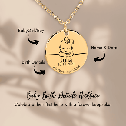 Personalized Baby Birth Details Necklace | Family Keepsake